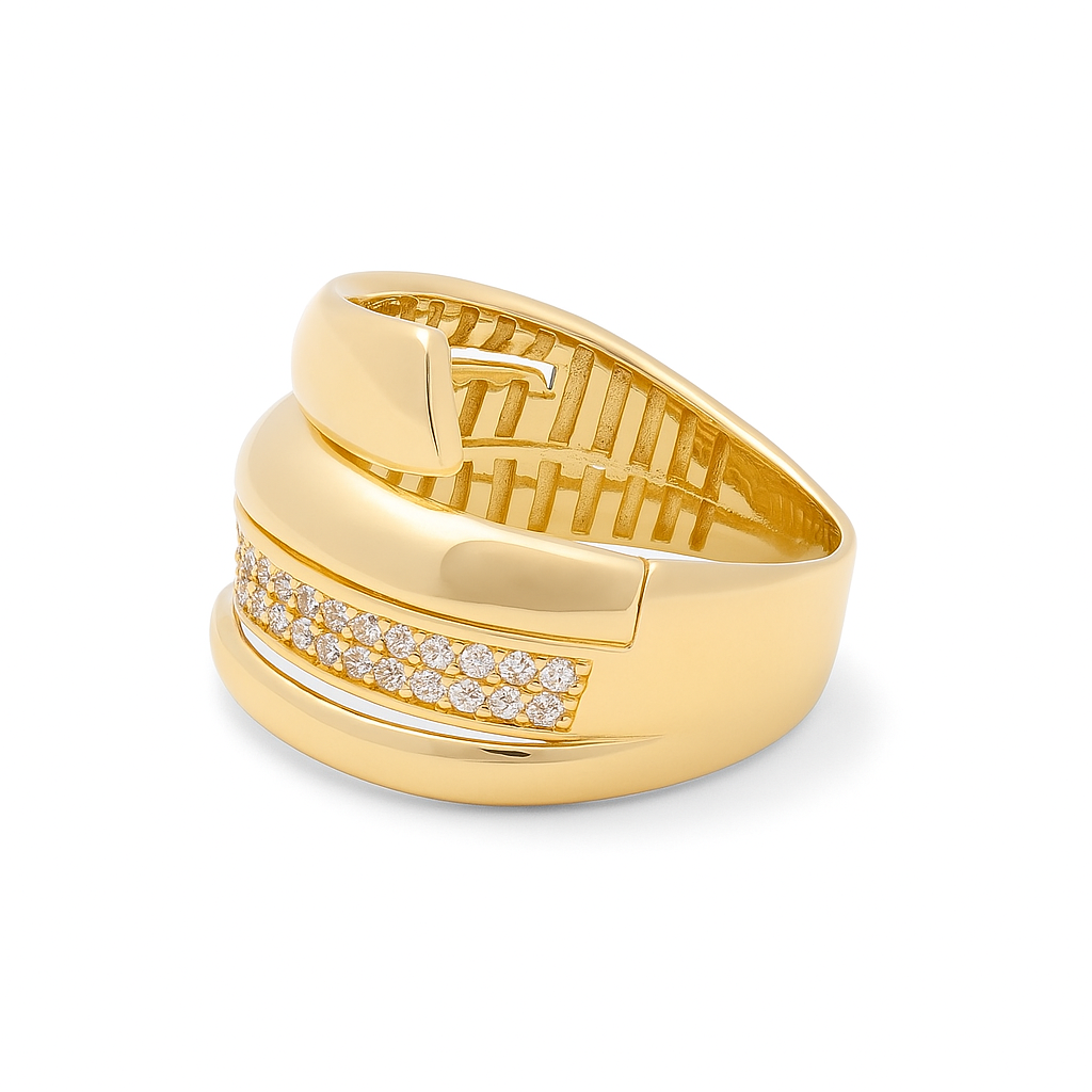 14K Yellow Gold Fashion Women's Ring with White Cz / Size: 8 / Weight: 4.6 GR / DQWR4FS-43
