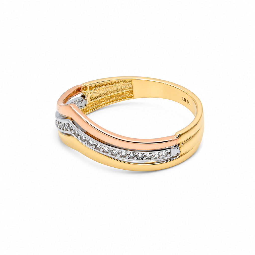 10K Yellow Gold Fashion Women's Ring with 3 Tone Color / Size: 9 / Weight: 2 GR / DQWR3T0FS-1