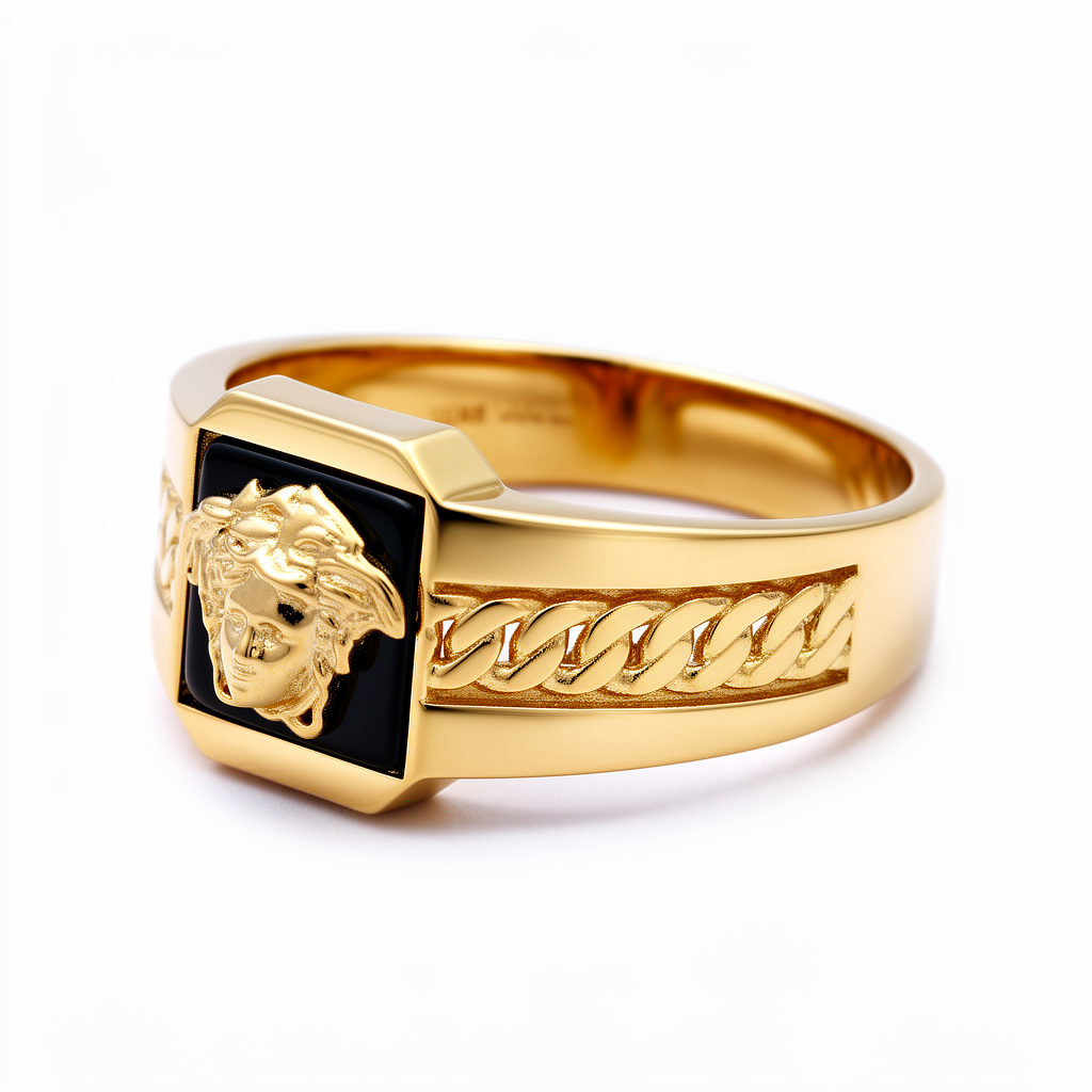 10K Yellow Gold SQ Medusa Men's Ring with Onyx / Size: 10.5 / Weight: 3.5 GR / CQMR0VS-1