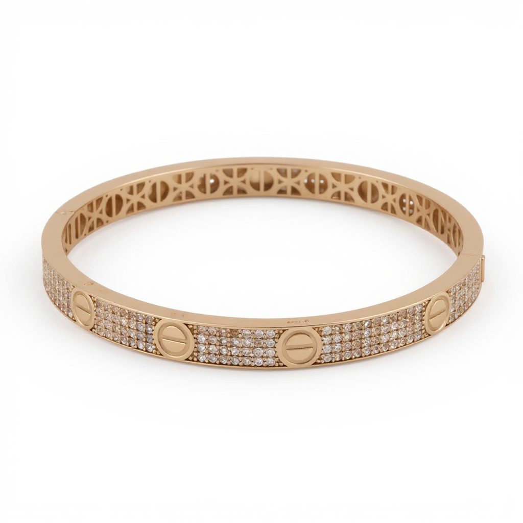 14K Yellow Gold Fashion SemiSolid Bangle CT Bracelet with Cz / Weight: 13.2 GR / DOBB4FSCT-1