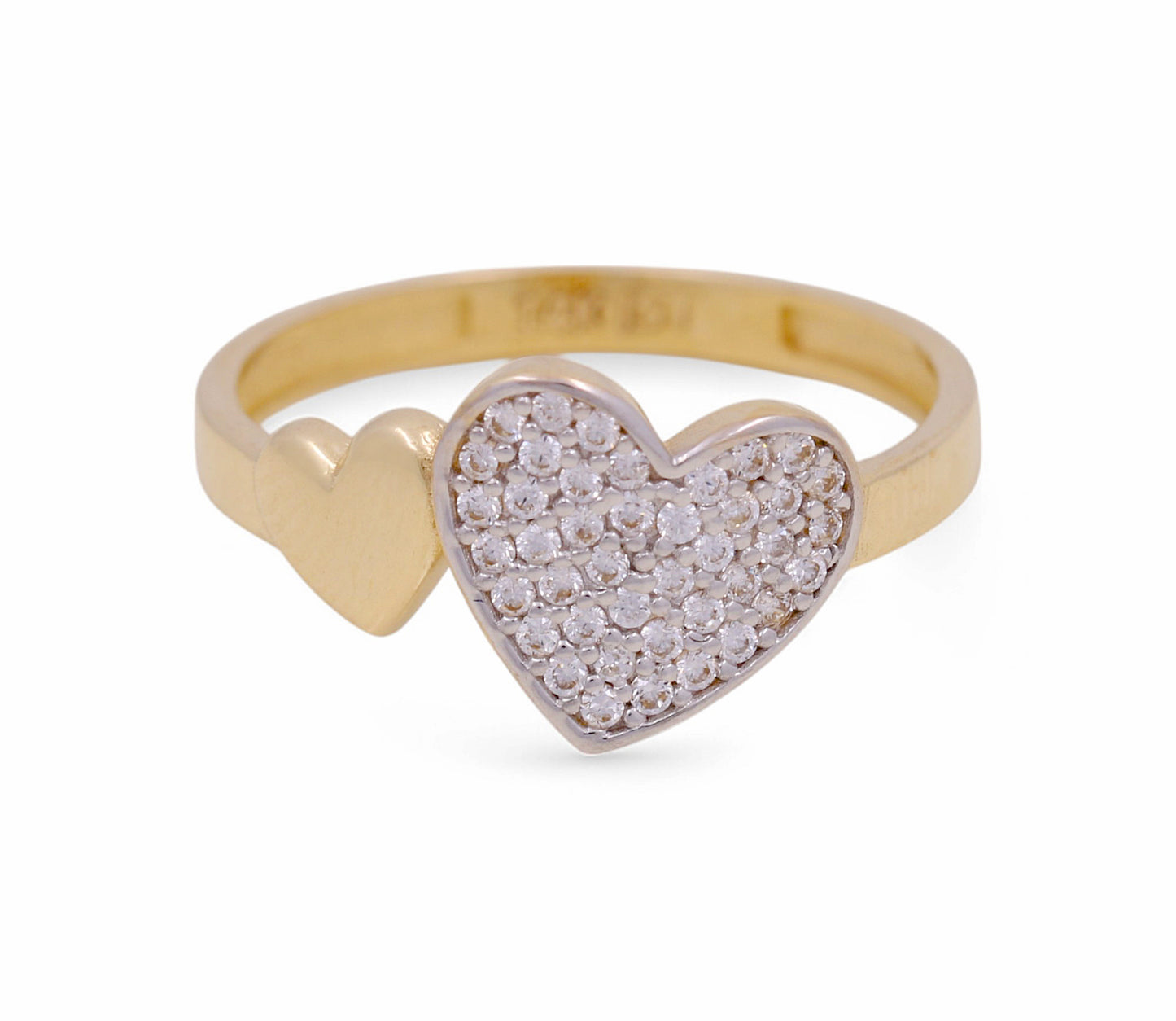 14k Yellow and White Two Heart Women's Ring with Cz / Size: 7.5 / Weight 1.9 GR / COWRTT4HR-4