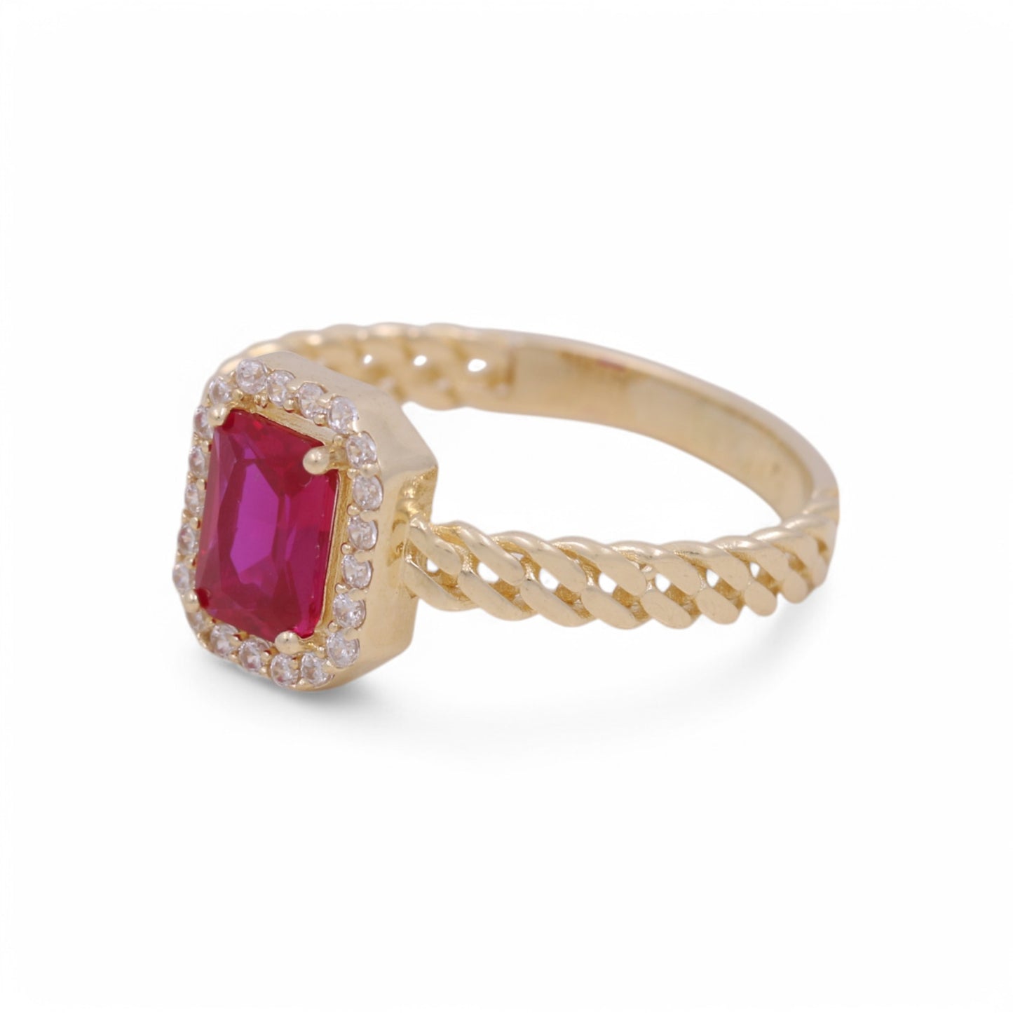 14k Yellow Gold Fashion Women's Ring with Red Cz / Size 8 / Weight 2.5 GR / COWR4FS-156
