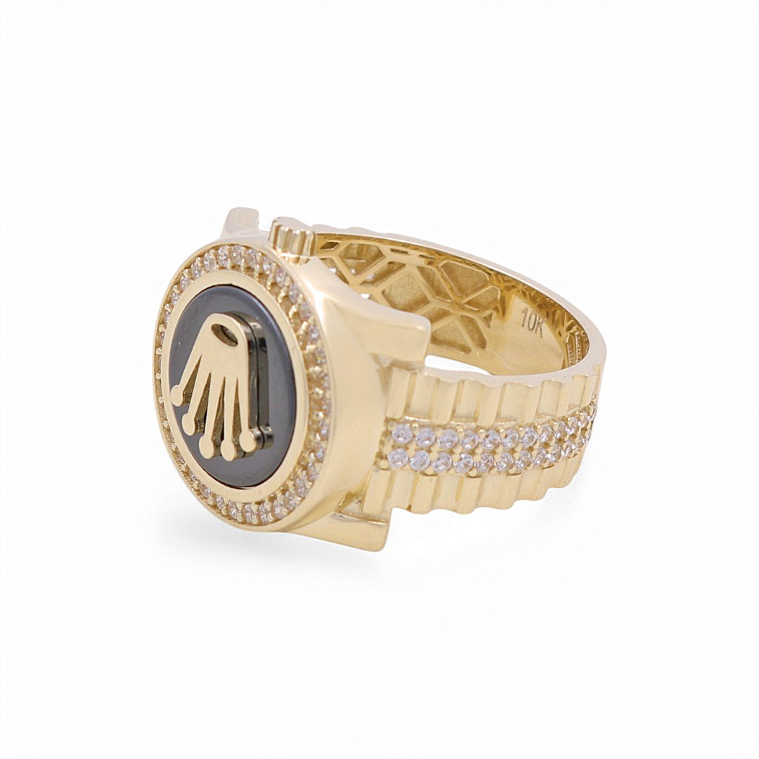10K Yellow Gold Fashion RX Men’s Ring with Onyx Stone / CZ / Size 11 / Weight: 8 GR / BPMR0RX