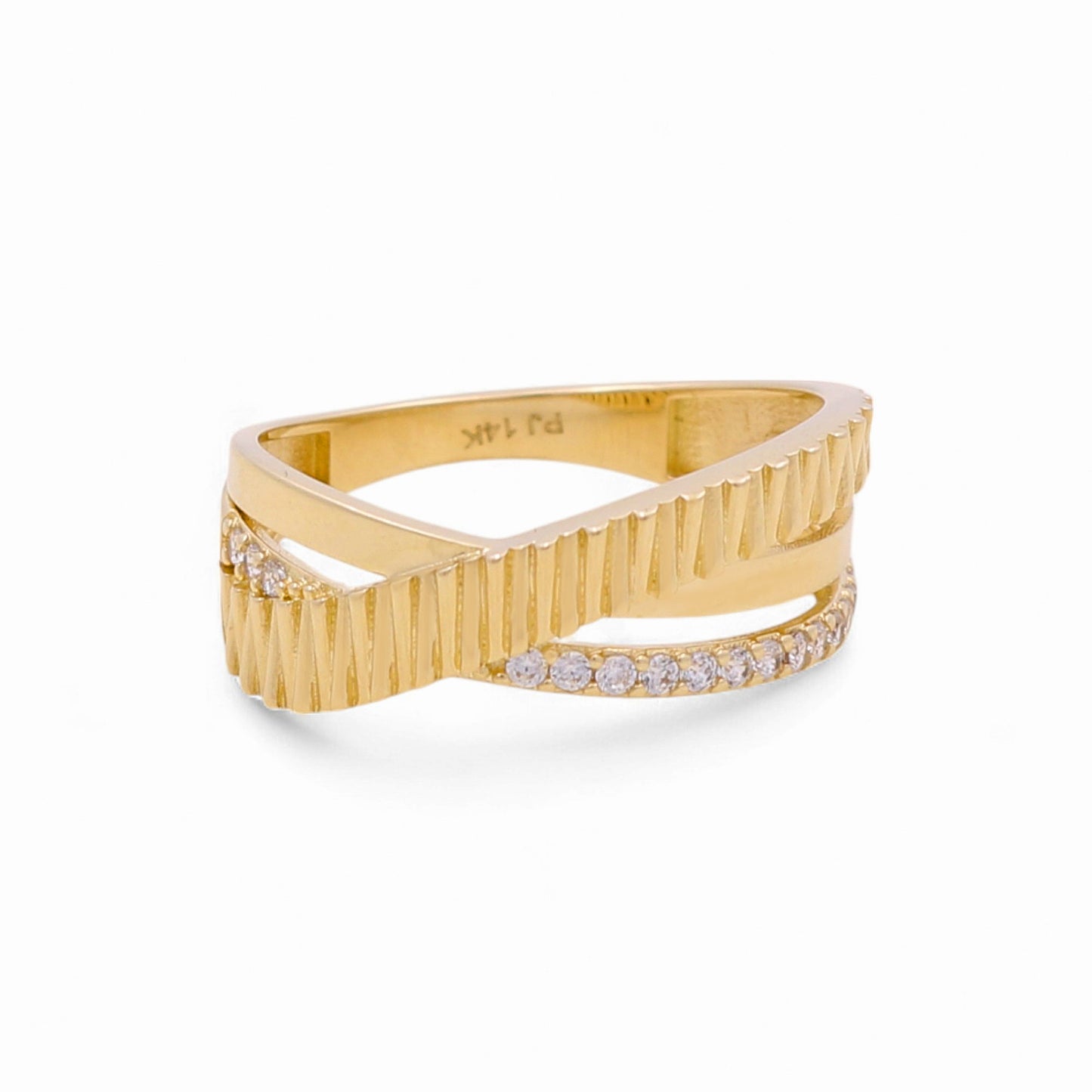 14K Yellow Gold Fashion Women's Ring with white Cz / Size: 7.5 / Weight: 2.2 GR / DQWR4FS-36