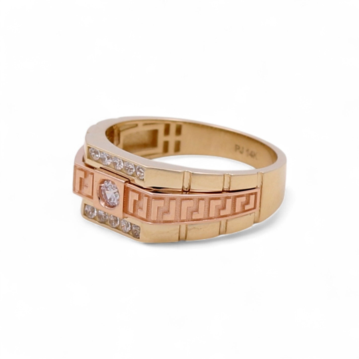14K Yellow and Rose Gold Fashion Men's Ring with Greek and Cz / Size: 11.5 / Weight: 5.2 GR / DQMRTT4FS-4