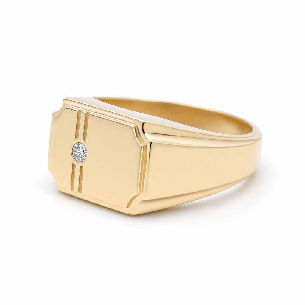 10K Yellow Gold Men's Ring with Cz Stone / Size: 10 / Weight: 4.1 GR / 602-00291