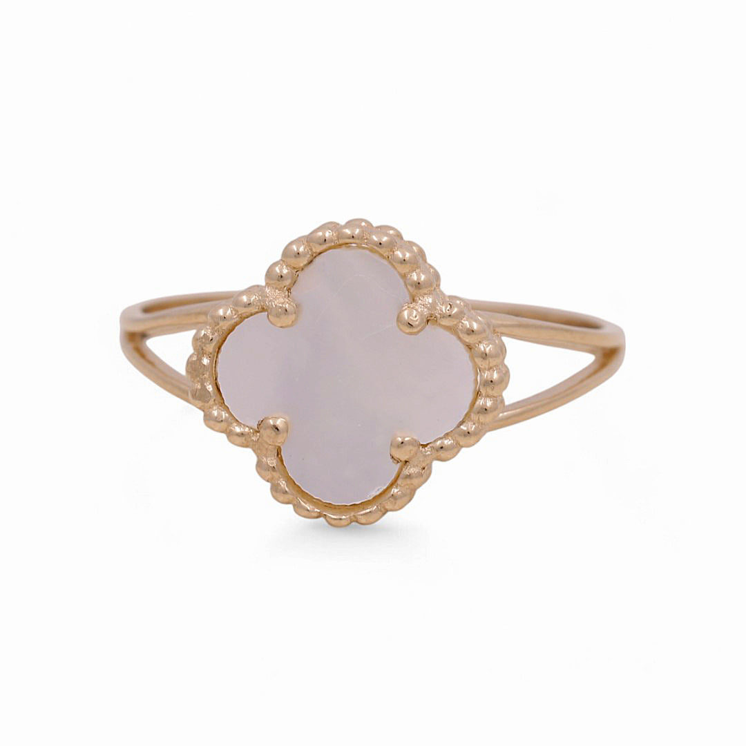 14K Yellow Gold Women’s Mother of Pearl Clover Ring / Size: 7 / Weight: 2.1GR / BOWR4CLV-12