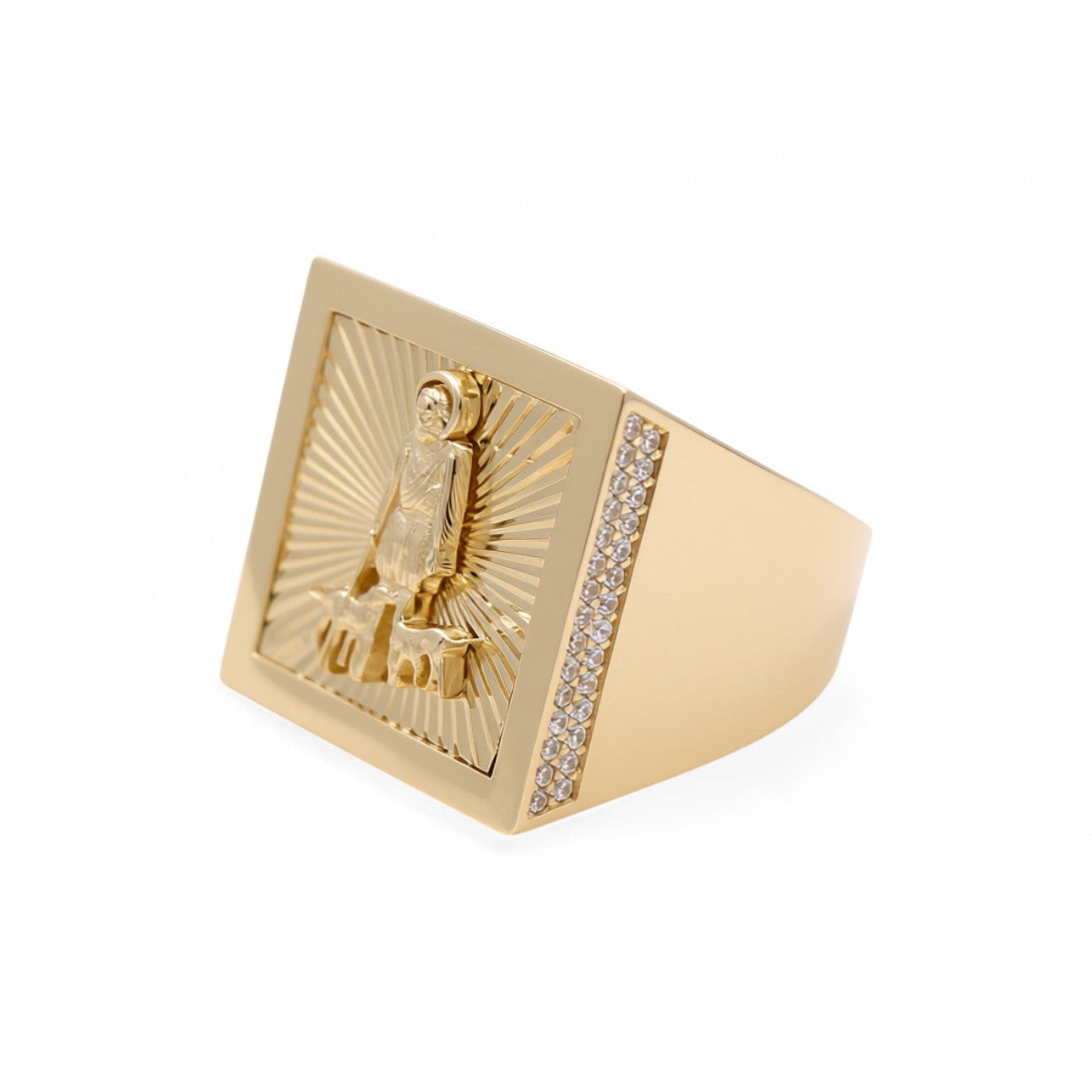 10K Yellow Gold SQ San Lazaro Men's Ring with White Cz / Size: 11 / Weight: 11.7 GR / COMR0SL