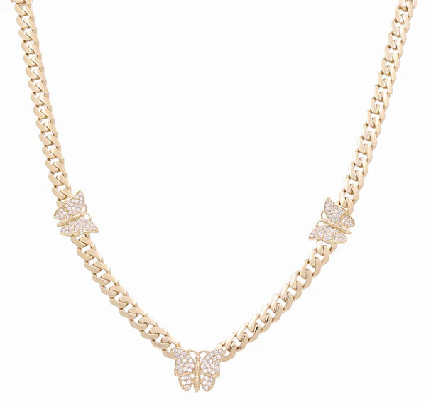 10K Yellow Gold Monaco Women's Necklace with Butterfly / CZ / Size:18.5" / Weight: 25.9 GR/ DONK0MONBT
