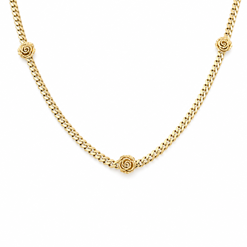 14K Yellow Gold Monaco & Rose Women's Necklace / Size:4mm-18'' / Weight: 14.6gr / DQNK4MONFL