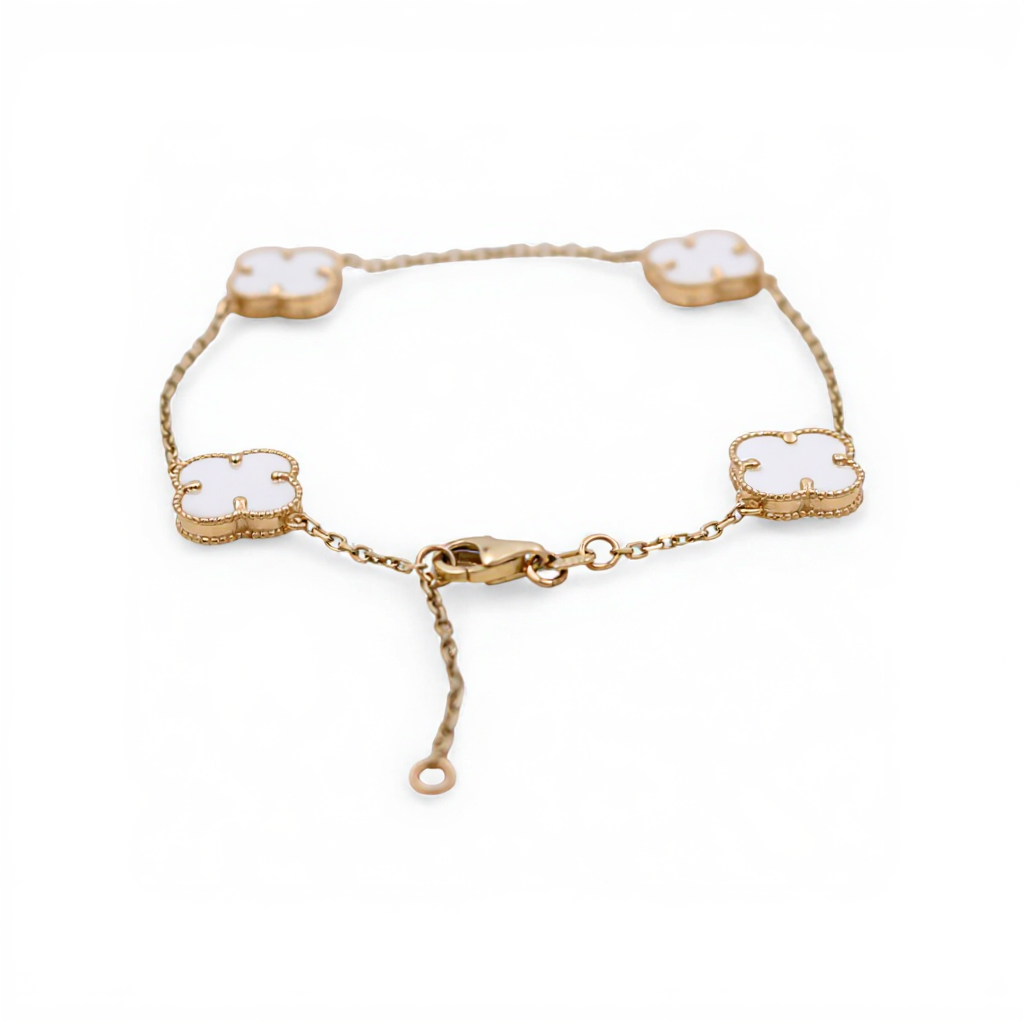 10K Yellow Gold Four Mother of Pearl Clovers Women's Bracelet / Size: 7.5” / Weight: 3.7 GR / BQWB0CLV-2