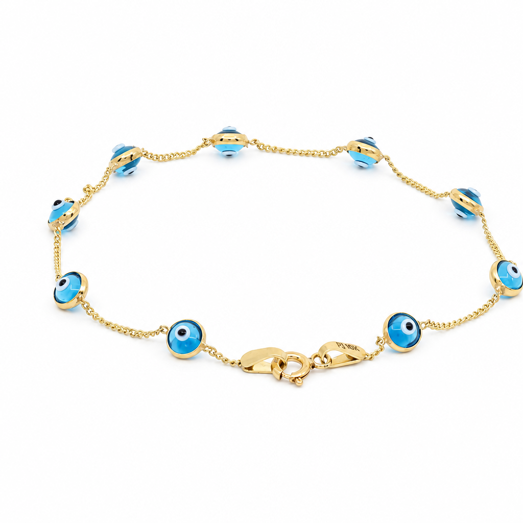 10K Yellow Gold Women's Bracelet with Light Blue Eyes / Stone: Cz / Size: 7.5" / Weight: 1.8 GR / BQWB0EY