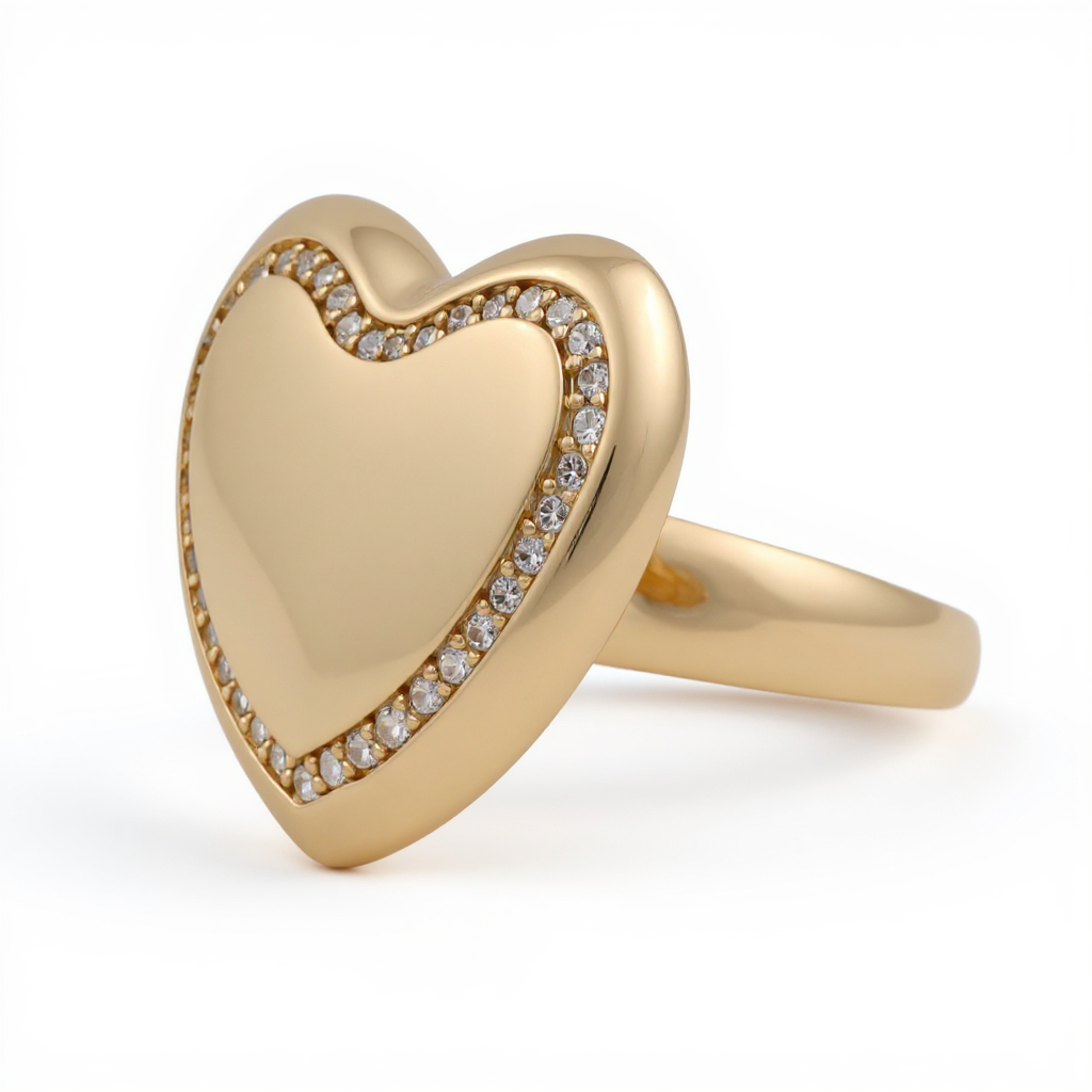 14K Yellow Gold Fashion Heart Women's Ring with Cz / Size: 7.5 / Weight: 4.2 GR / DQWR4HR-11