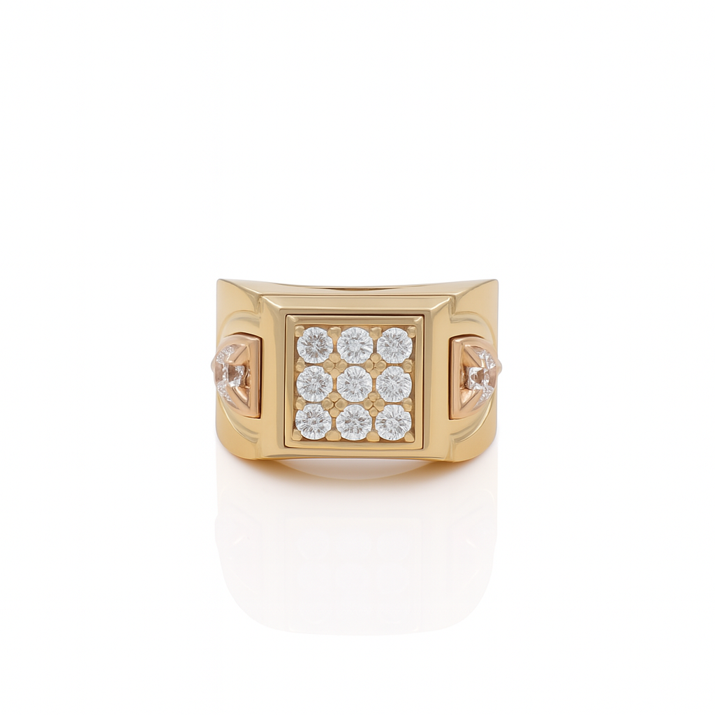 14K Yellow and Rose Gold Fashion Men's Ring with White Cz / Size: 10.5 / Weight: 6.2 GR / DQMRTT4FS