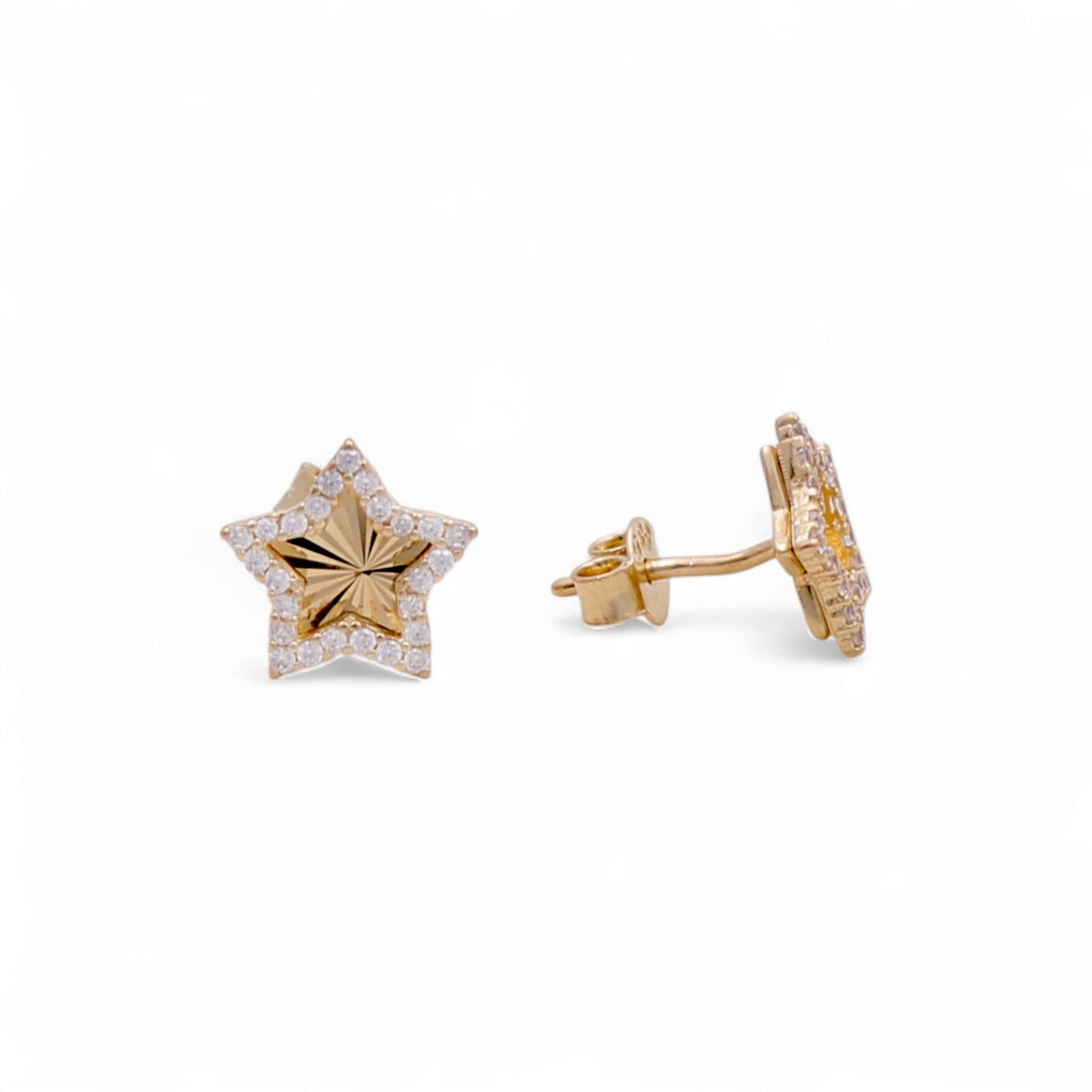 14K Yellow Gold Fashion Star Stud Earrings with Cz / Weight: 1.7 GR / DQES4ST