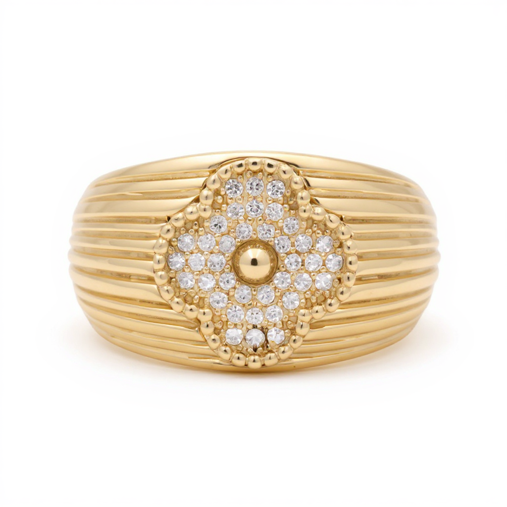 14K Yellow Gold Clover Women's Ring with Cz / Size: 8.5 / Weight: 4.6 GR / DOWR4CLV-4