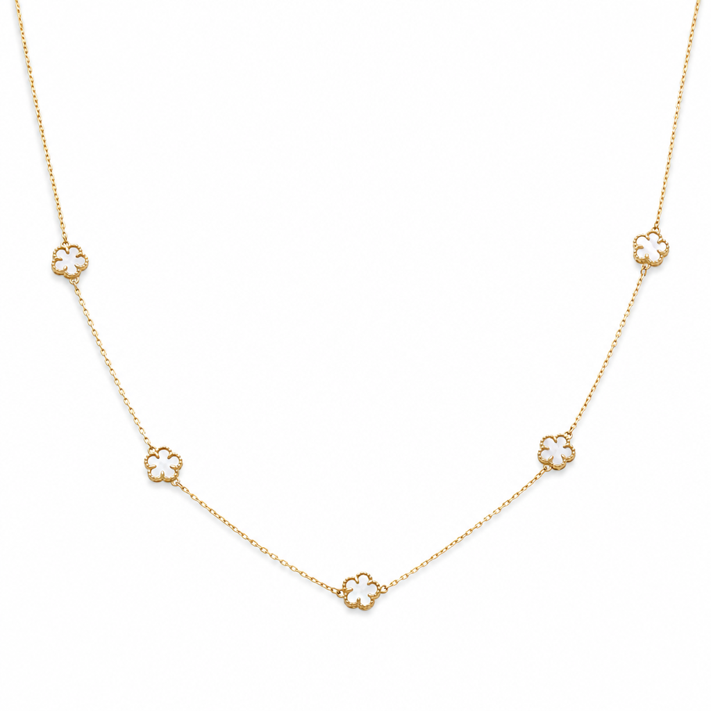 14K Yellow Gold White Clover Women's Necklace / Size: 17'' / Weigth: 3.3 GR / 401-01961