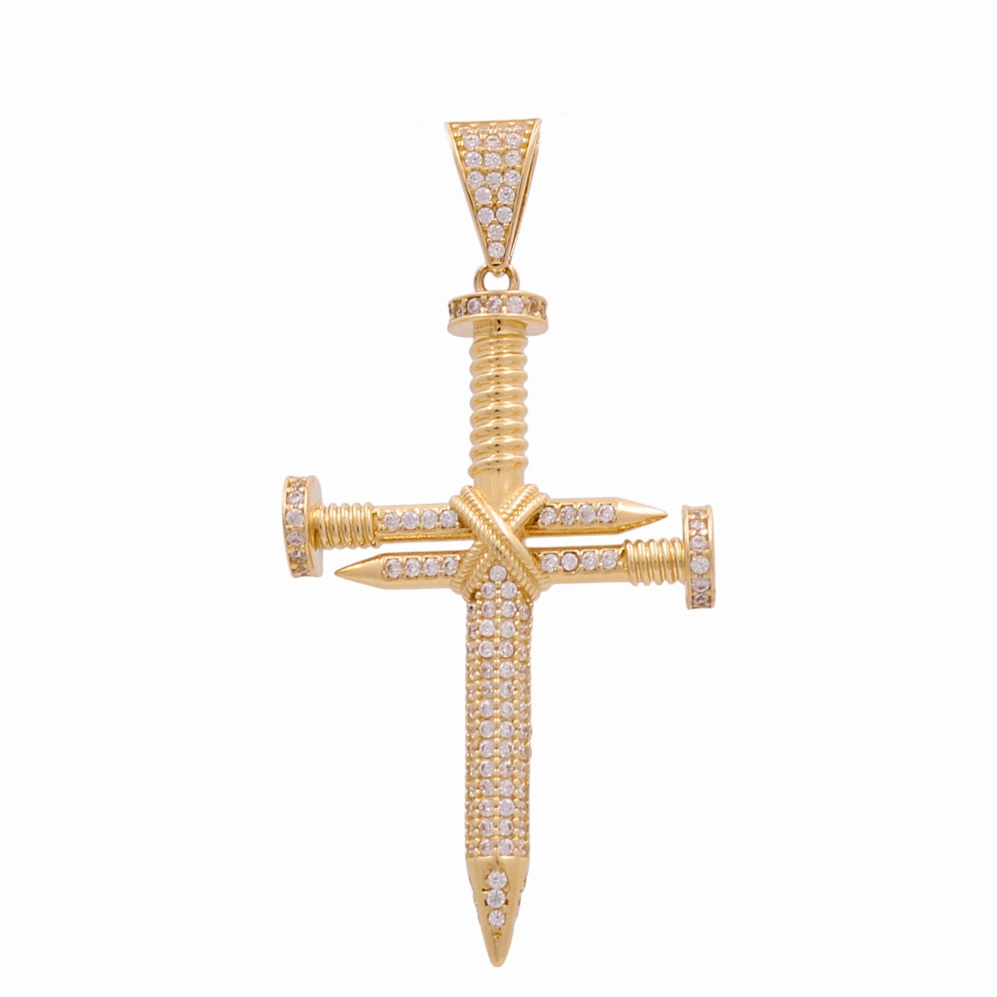 14K Yellow Gold Fashion Cross Pendant with Nails / Stone: Cz / Weight: 5.5 GR / CPPD4FSCS