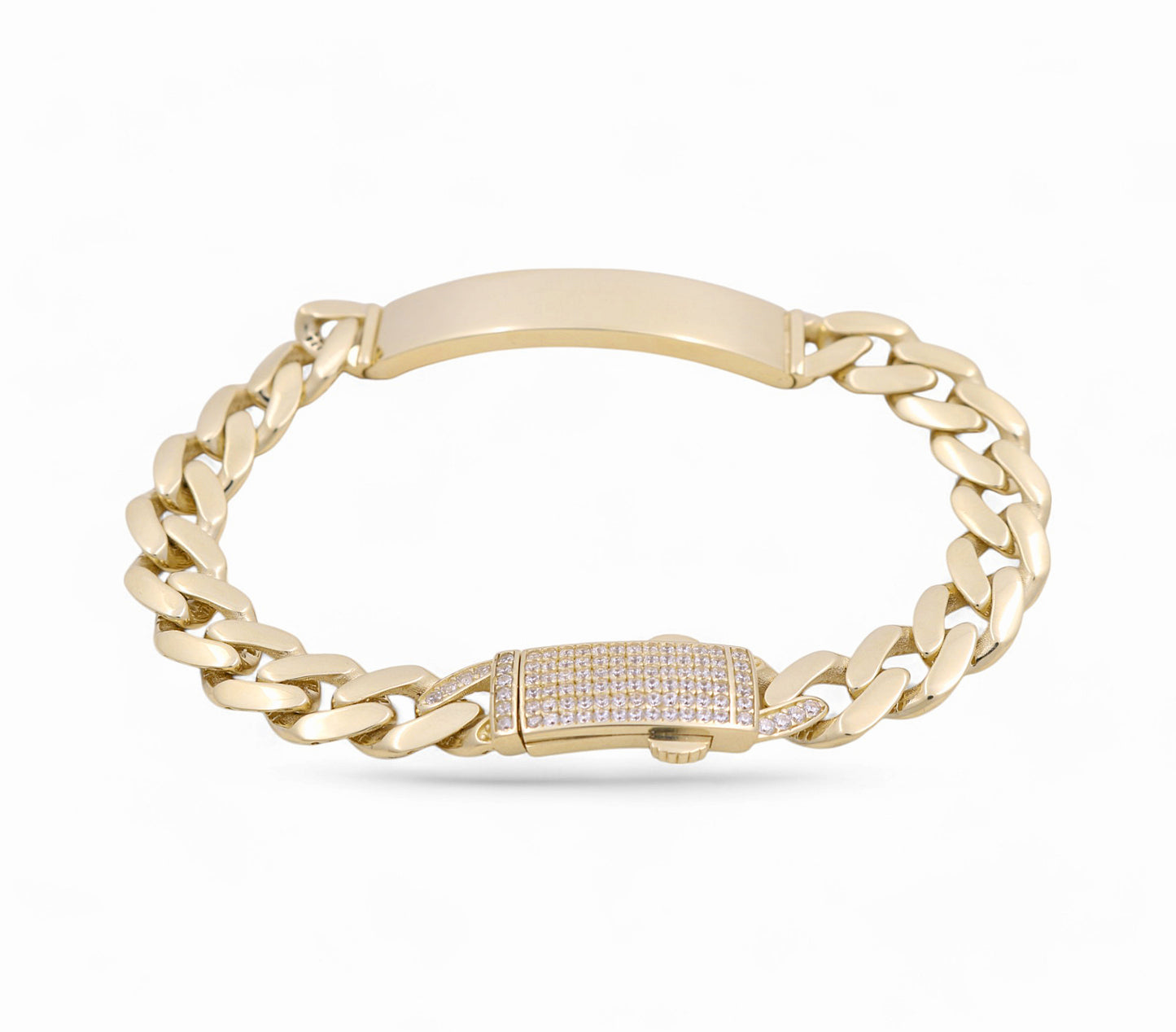 10K Yellow Gold Men's Monaco ID Bracelet / CZ / Size: 9mm 8"/ Weight: 17.7 GR / P05B-98ID1