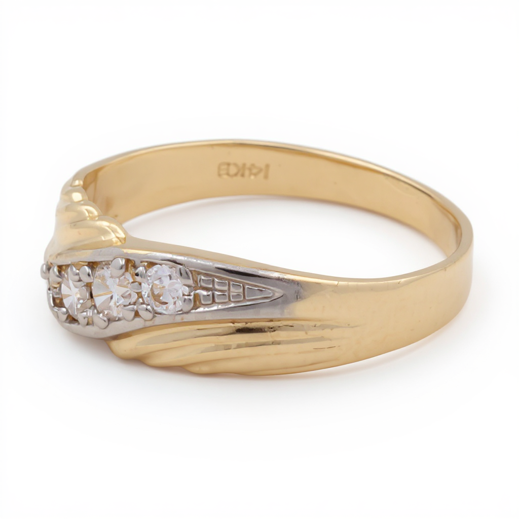 14K Yellow and White Gold Men’s Wedding Band / Stone: Cz / Size: 10 / Weight: 5 GR / CCMWBTT4BS-1