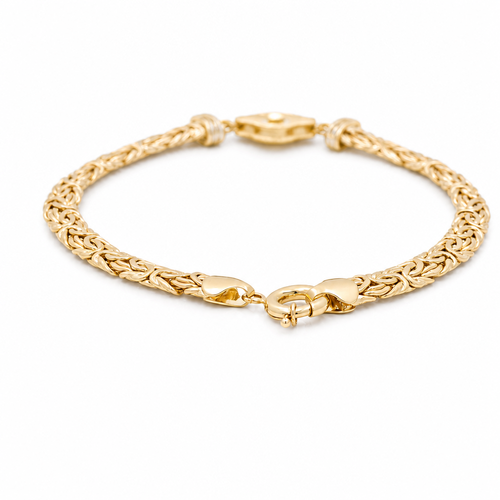 10K TF Yellow Gold Women's Bracelet With Clover and Byzantine Link / Size: 7.5" / Weight: 6 GR / DQWB0CLV-6