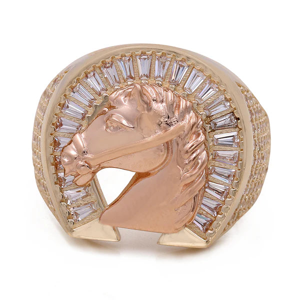 14K Yellow and Rose Gold Men’s Rings Horse Shoe / CZ / Size 10.5 / Weight: 8.2gr/ COMR4FS-23