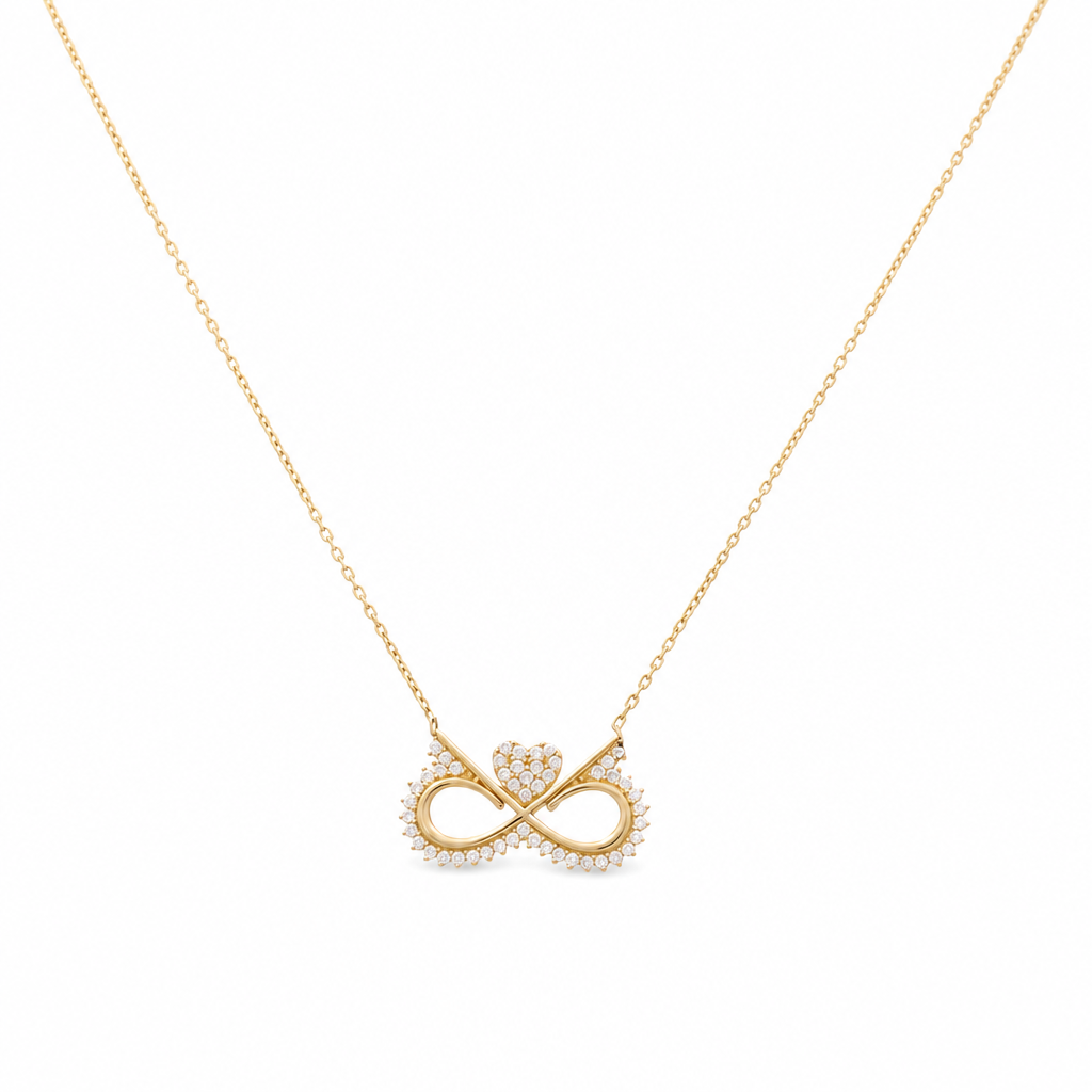 14K Yellow Gold Women's Necklace With Infiniti and Heart Pendant / Stone: Cz / Size: 17" / Weight: 2.7 GR / CCNK4IF