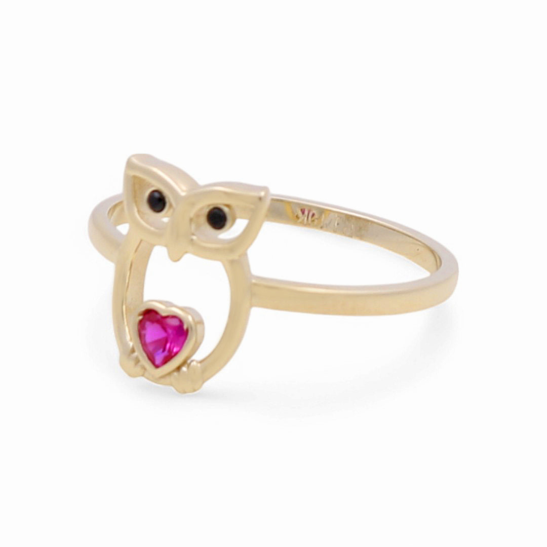14K Yellow Gold Owl Women's Ring with Pink CZ / Size: 7 / Weight: 1.9 GR / CPWR4BO