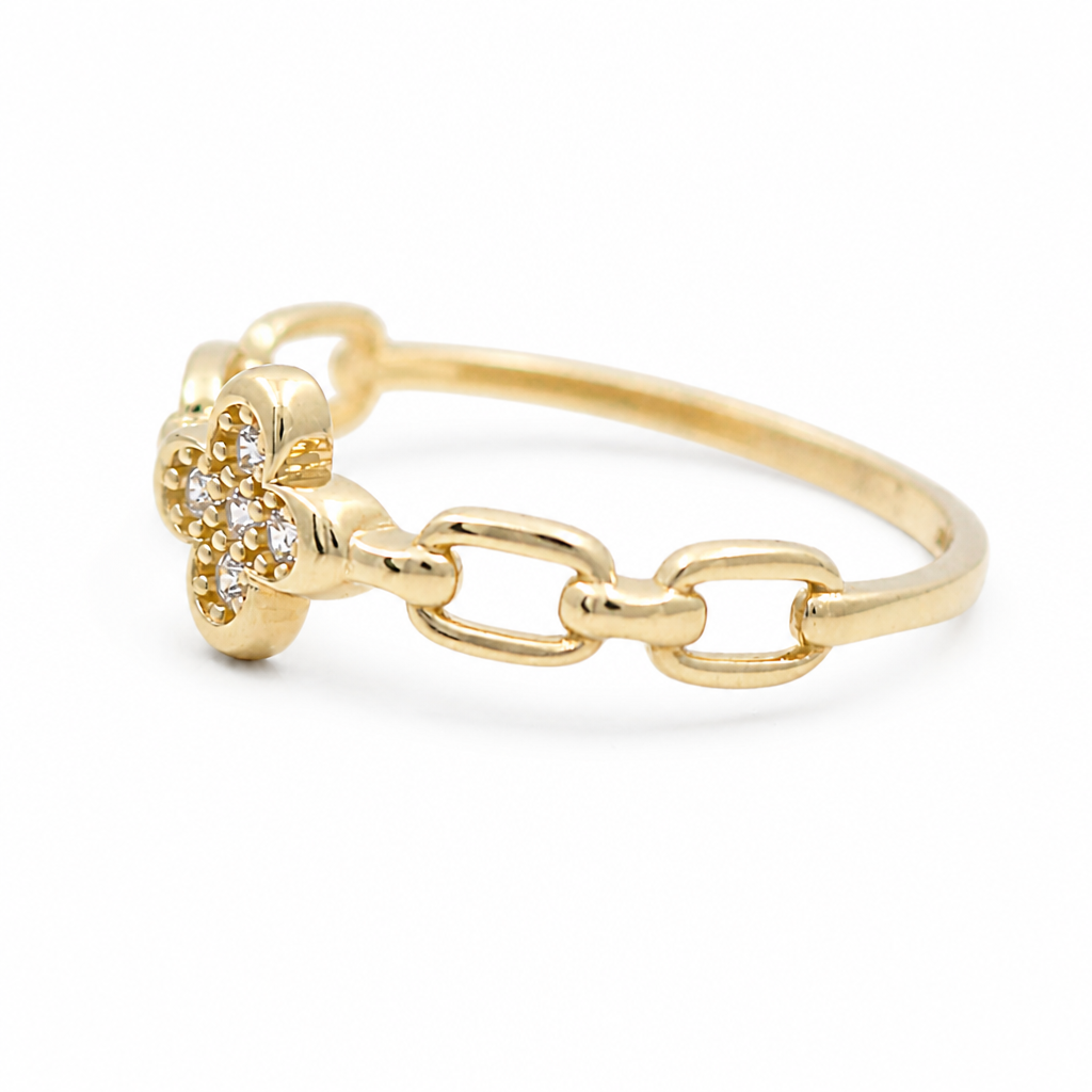 10K Yellow Gold Mini Clover Fashion Women's Ring with Cz / Size: 8.25 / Weight: 1.2 GR / DQWR0FS-92
