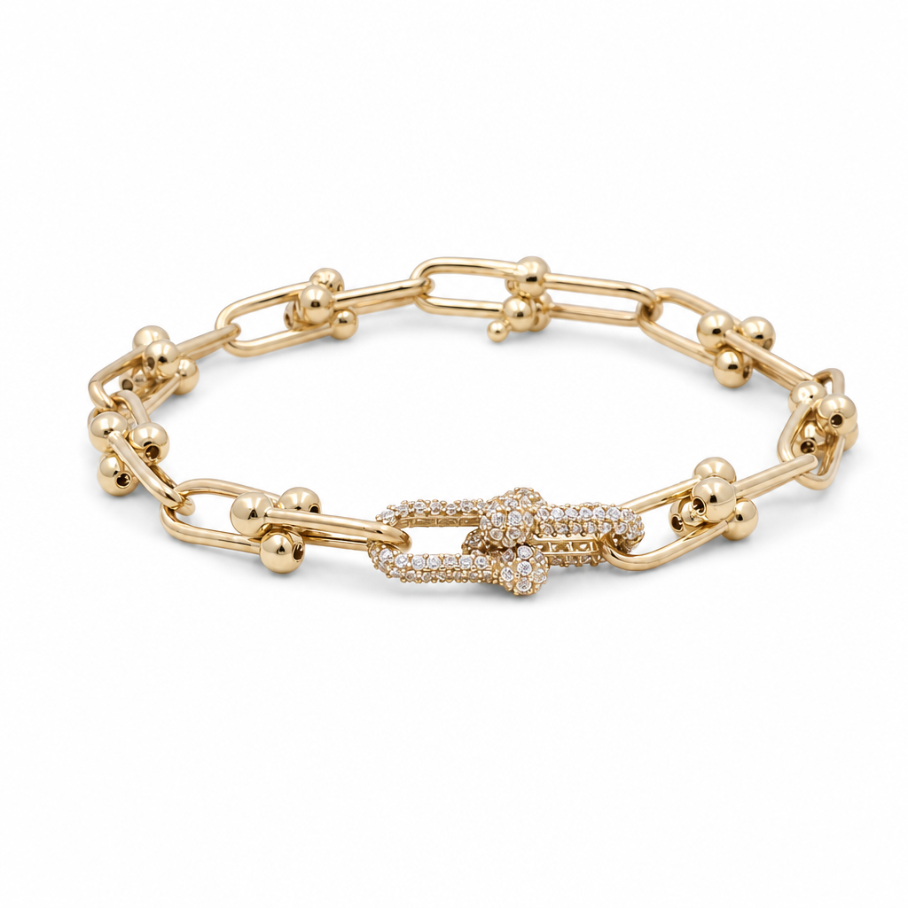 10K Yellow Gold Women's Fashion TT Bracelet With Cz Stone / Size: 7.5" / Weight: 6.3 GR / DQWB0TT-1