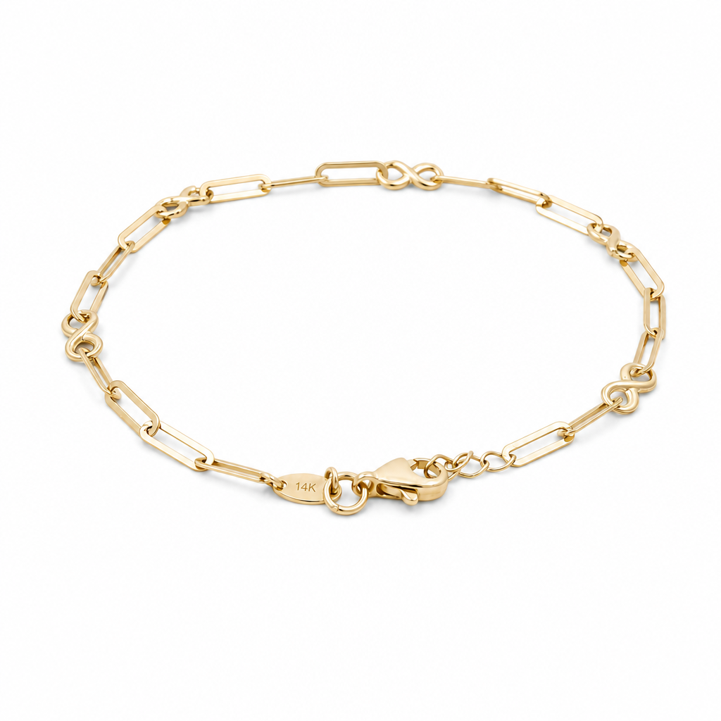14K Yellow Gold Women's Bracelet Infinity With Paper Clip Link / Size: 7.5" / Weight: 1.8 GR / 401-01512