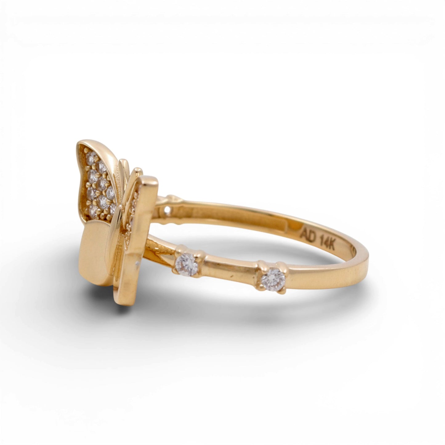 14K Yellow Gold Butterfly Women's Ring with Cz / Size: 8 / Weight: 1.8 GR / Y23-329