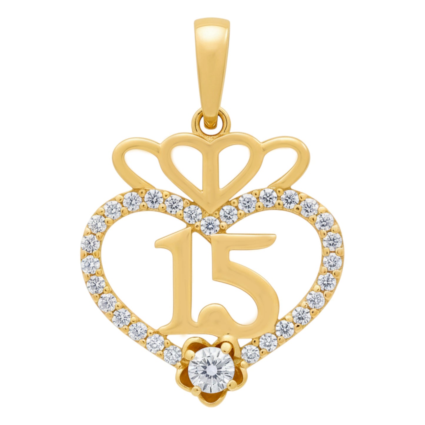 14K Yellow Gold Quinceañera Heart Pendant with Cz / Weight: 1.2 GR / P2P-1605