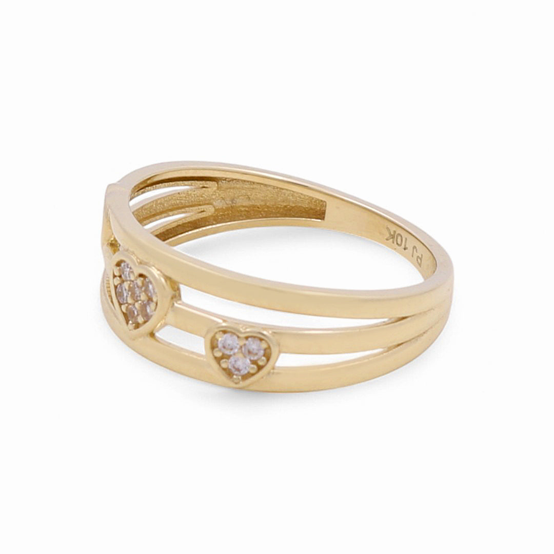10K Yellow Gold Three Hearts Women's Ring with CZ / Size: 7 / Weight: 1.7GR / DPWR0HR-7