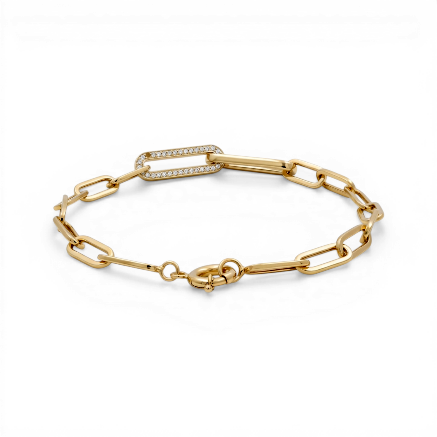 10K Yellow Gold Fashion Paper Clip Link Women's Bracelet with Cz / Size: 7.5" / Weight: 4.2 GR / DQWB0PC