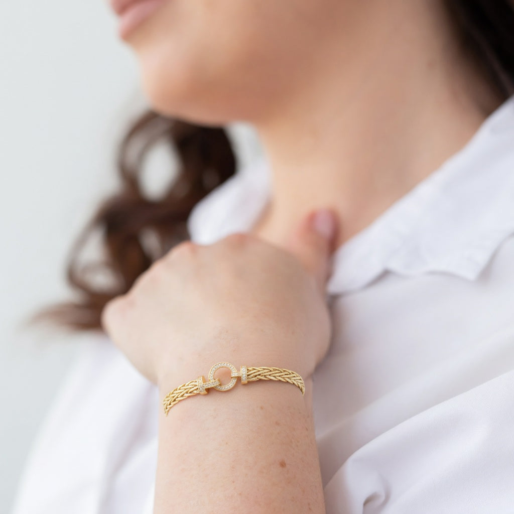 10K Yellow Gold Fancy Link Bracelet with Cz / Size: 7.5" / Weight: 9.8 GR / P10B-341