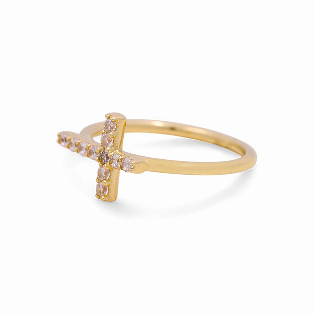 10K Yellow Gold Cross Women's Ring with Cz / Size: 7 / Weight: 2.1 GR / P03R-2238
