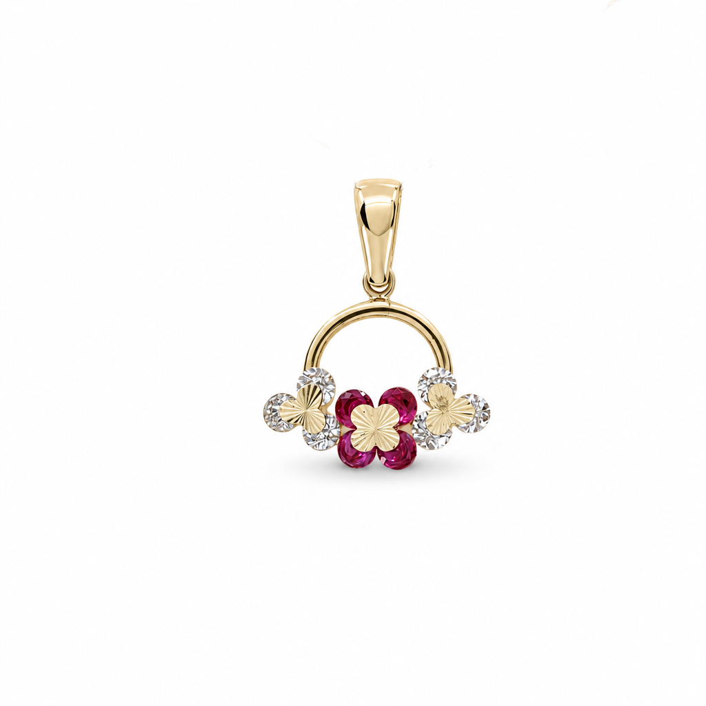 14k Yellow Gold Flower Pendant with CZ / Weight: 2.7 GR / BOPD4FLCZ-1