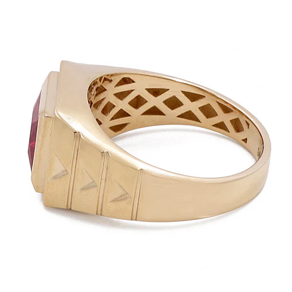14K Yellow Gold Square Men's Ring with Red Cz / Size 12 / Weight 8 GR / COMR4FS-76