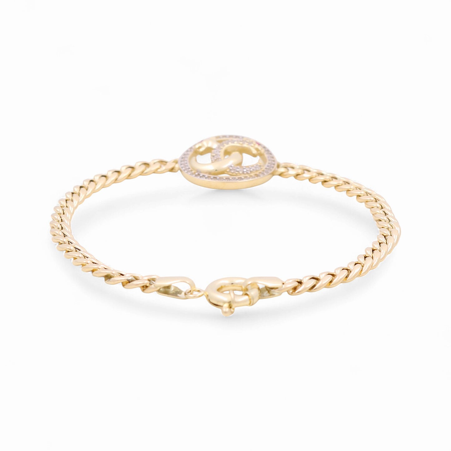 10K Yellow Gold Cuban Link Women's CC Bracelet with Panthers and Cz / Size: 7.0" / Weight: 6.5 GR / DOWB0CCPT