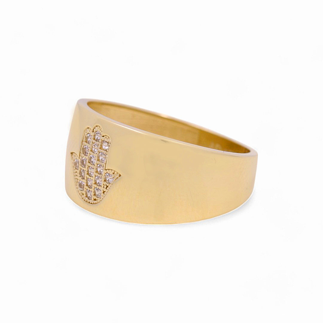 10K Yellow Gold Hand of Fatima Women's Ring with Cz / Size: 7 / Weight: 2.4 GR / YYZ-5278