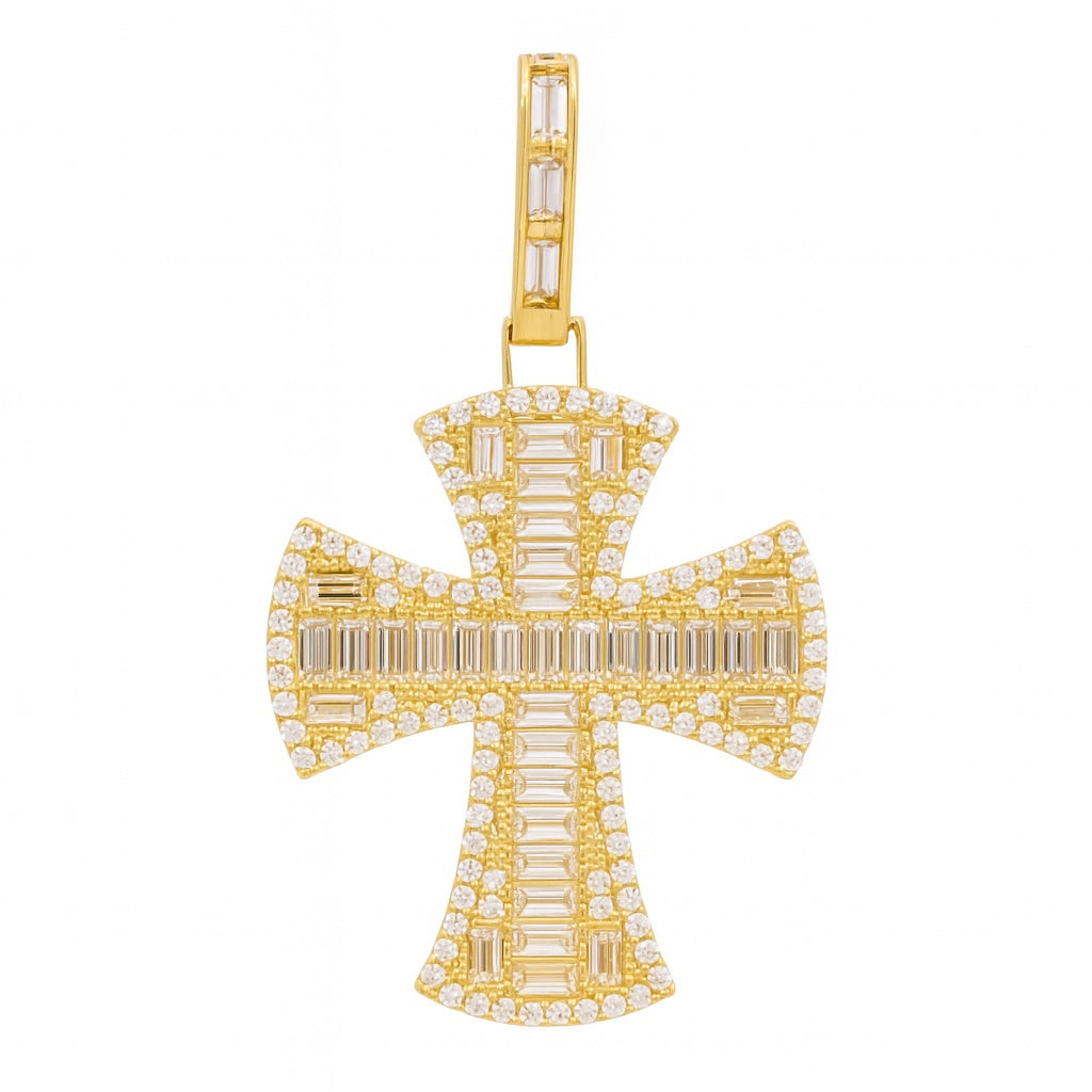 10K Yellow Gold Fashion Cross Baguette Pendant with White Stones / Weight: 4.5 GR / CQPD0CS2