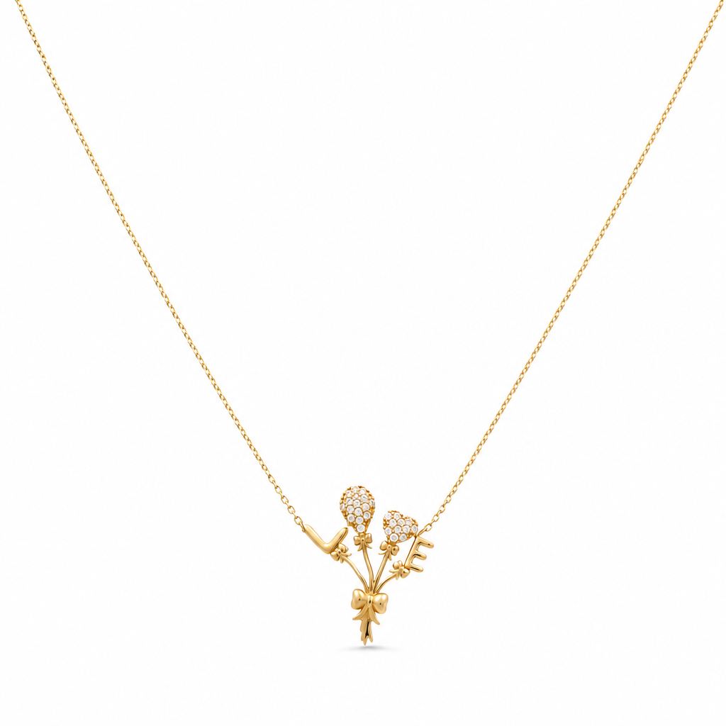14K Yellow Gold Fashion Women's Necklace With Love and Ribbon Pendant / Stone: Cz / Size: 17" / Weight: 2.7 GR / CCNK4FS-23