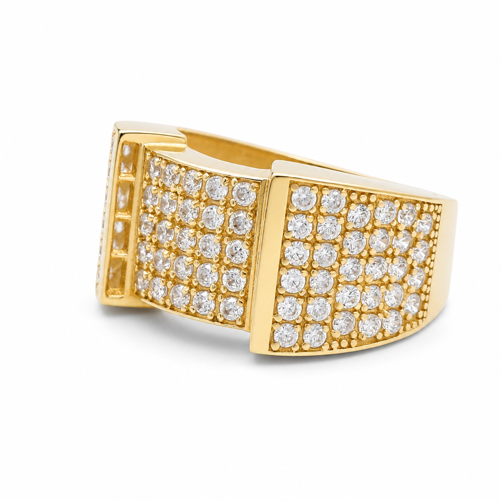 14k Yellow Gold Fashion Men's Ring with Cz / Size 10.5 / Weight 9.6 GR / COMR4SQCZ-4