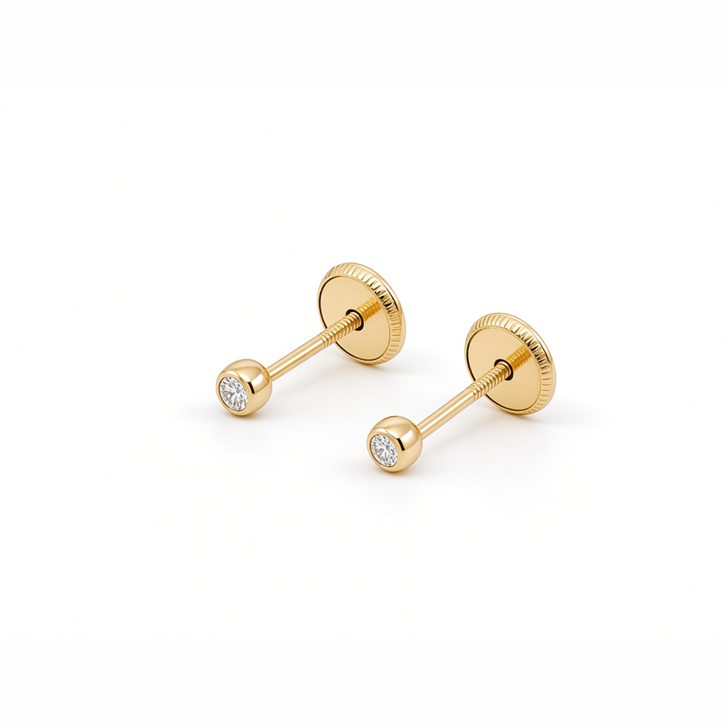 14K Yellow Gold Fashion Stud Earrings with Cz Stone / 6-CH-R-2