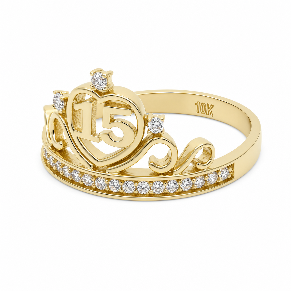 10K Yellow Gold Quinceanera Women's Ring with Crown / Size: 7.5 / Weight: 2.7 GR / LLBWR0CRW15