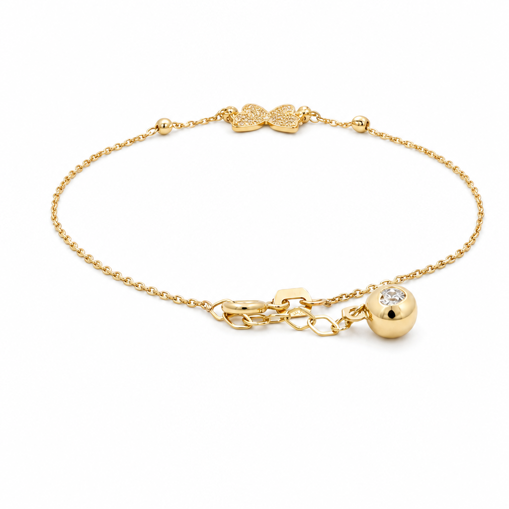 14k Yellow Gold Women's Bracelet with Butterfly and Cz / Size: 7" / Weight: 2 GR / CCFWB4BT