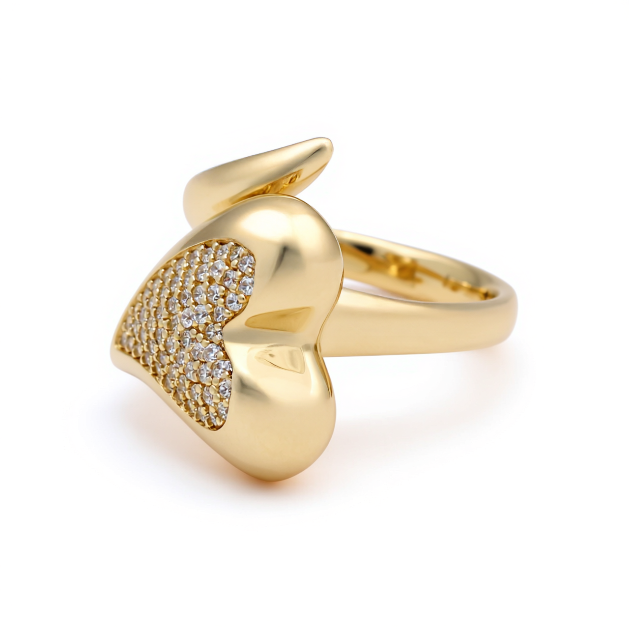 10K Yellow Gold Fashion Heart Women's Ring with Cz / Size: 8 / Weight: 4.5 GR / Y24-927