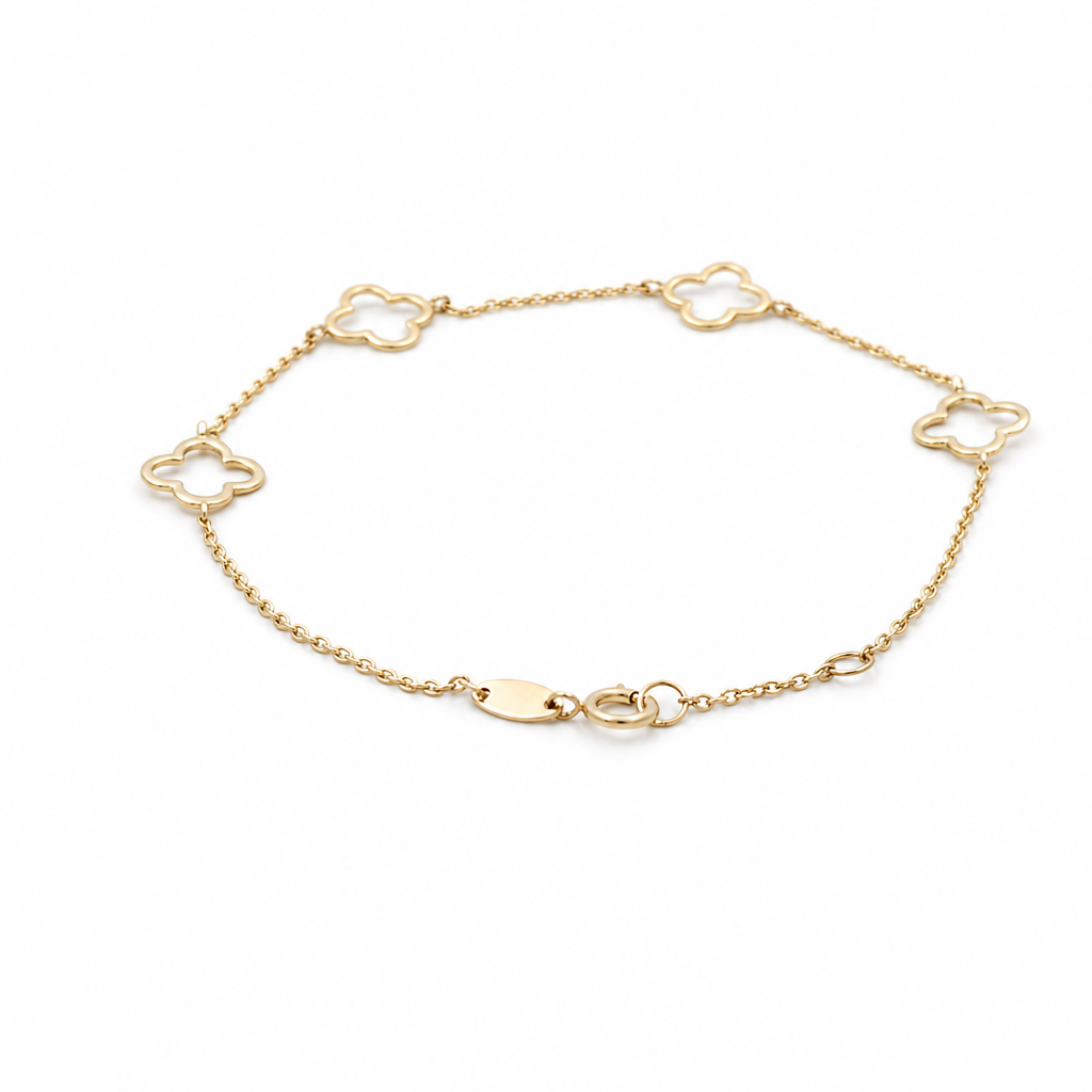 14K Yellow Gold Fashion Women's Clover Bracelet / Size: 7.25" / Weight: 1.5 GR / 401-00850