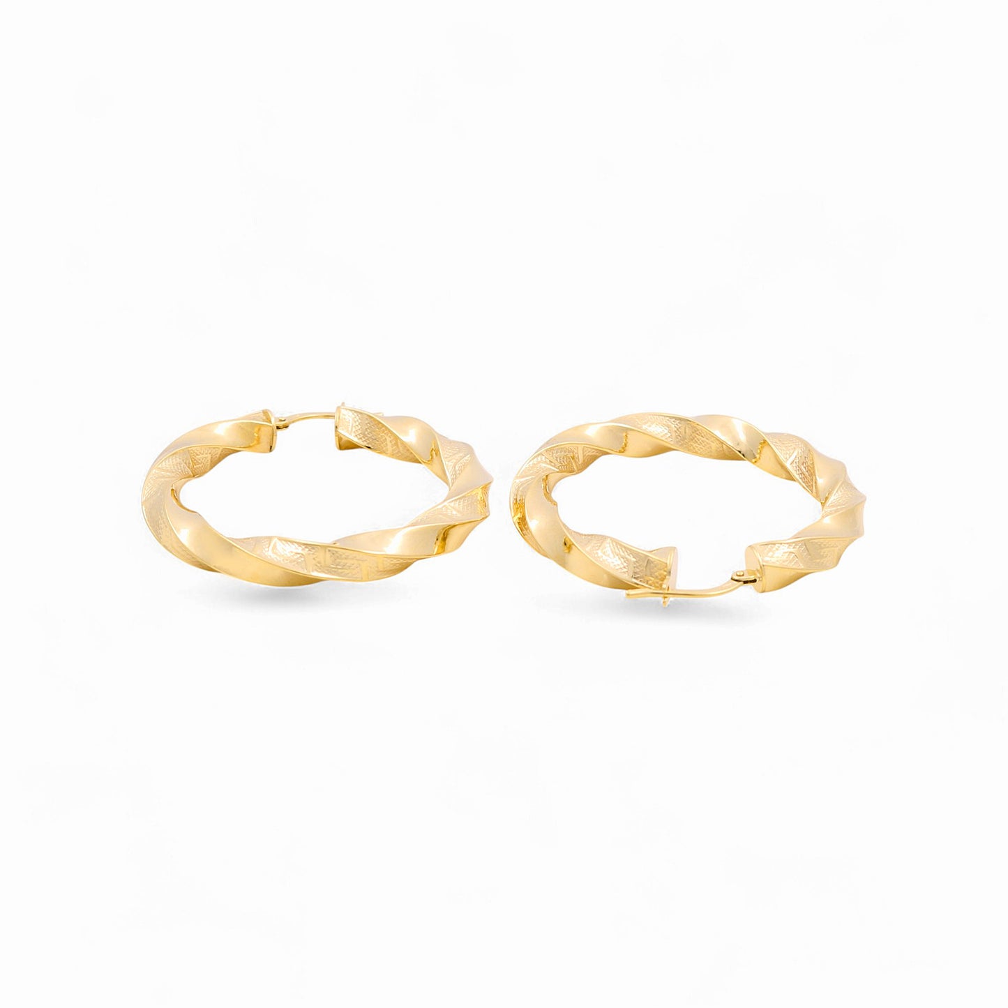 14K Yellow Gold Twist Hoops Earrings with Greek / Size: 5mmx30mm / Weight: 4.5 GR / 240-00519